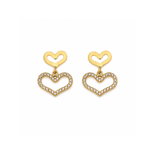 Brincos Coração Brilhantes Dourado ou Prateado