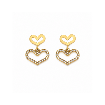 Brincos Coração Brilhantes Dourado ou Prateado
