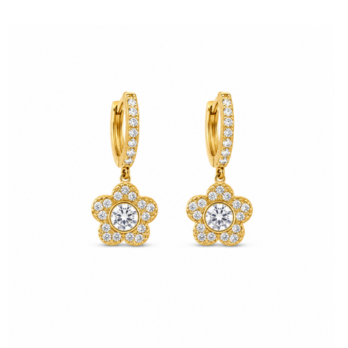 Brincos Flor Brilhantes Dourado