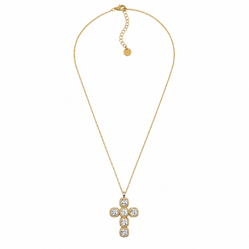 Colar Cruz Brilhantes Dourado