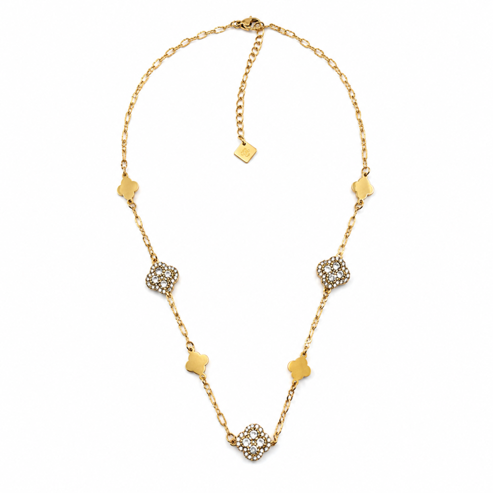 Colar Trevos Brilhantes Dourado ou Prateado