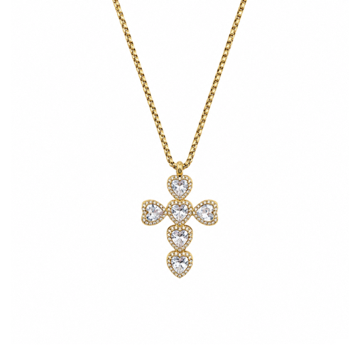 Colar Cruz Brilhantes Dourado