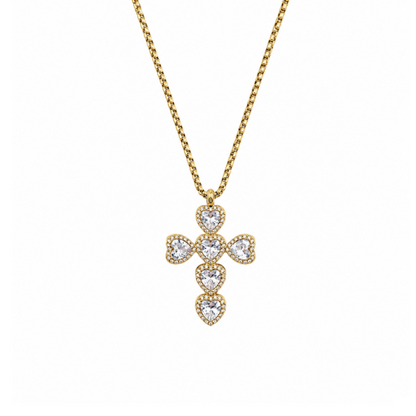Colar Cruz Brilhantes Dourado