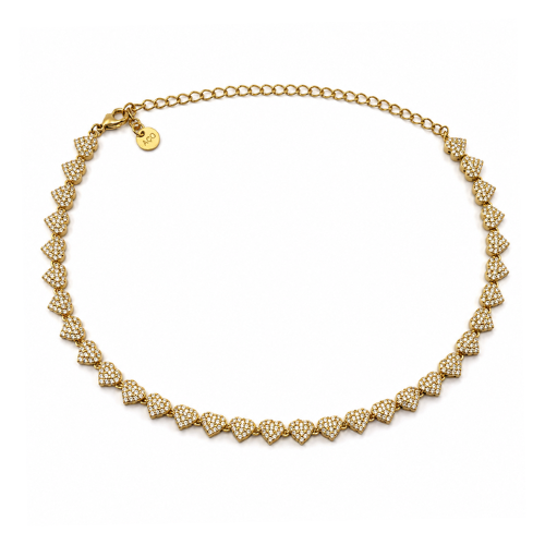 Colar Corações Mini Brilhantes Dourado ou Prateado
