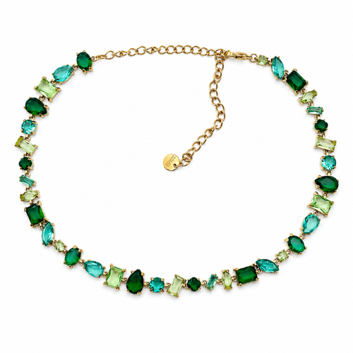 Colar Brilhantes Colorido Dourado
