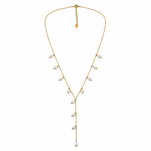 Colar Gravata Pérolas Dourado ou Prateado