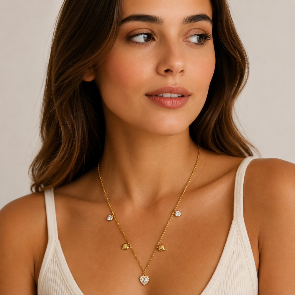 Colar Corações Dourado ou Prateado