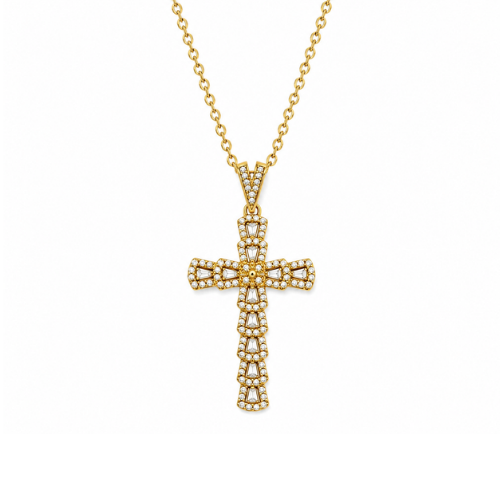 Colar Cruz Brilhantes Dourado ou Prateado