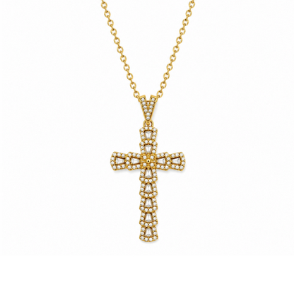 Colar Cruz Brilhantes Dourado ou Prateado