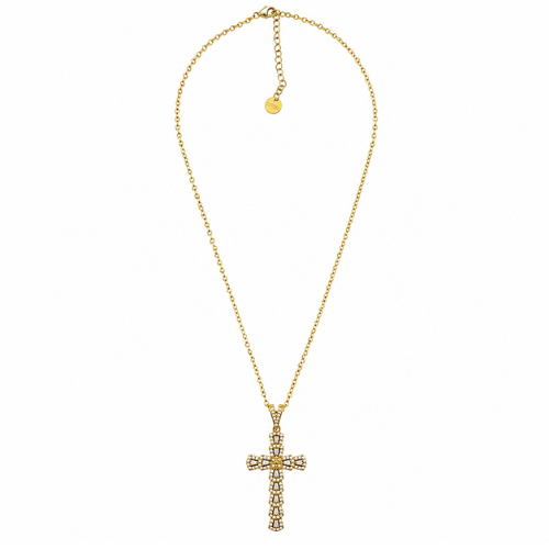 Colar Cruz Brilhantes Dourado ou Prateado