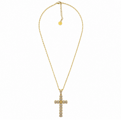 Colar Cruz Brilhantes Dourado ou Prateado