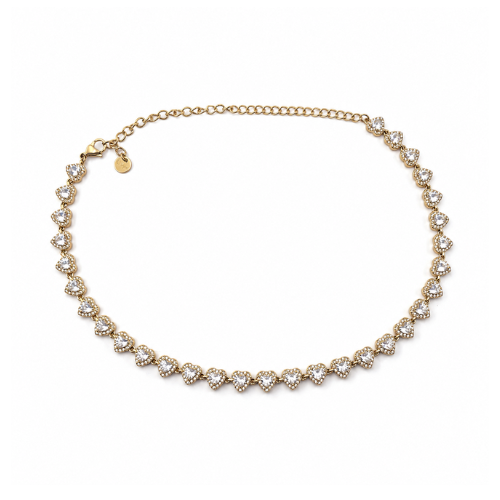 Colar Corações Brilhantes Dourado ou Prateado