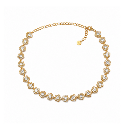 Colar Flores Brilhantes Dourado ou Prateado
