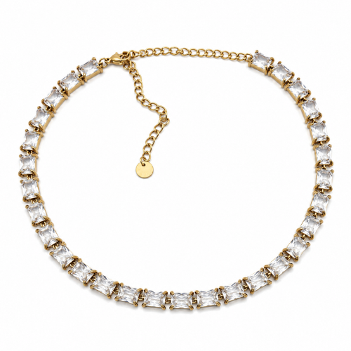Colar Brilhantes Quadrados Dourado ou Prateado