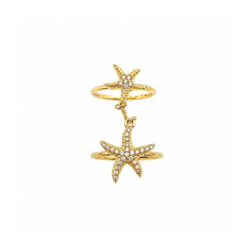 Anel Duplo Estrela do Mar Dourado ou Prateado