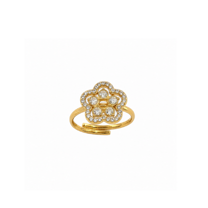 Anel Ajustável Flor Brilhantes Dourado ou Prateado