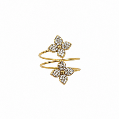 Anel Ajustável Espiral Trevo Dourado ou Prateado