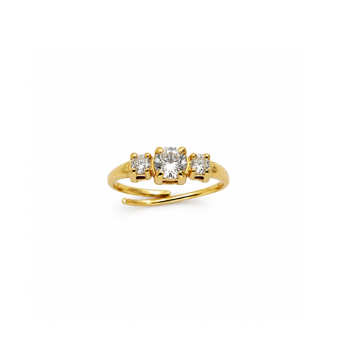 Anel Ajustável 3 Brilhantes Dourado ou Prateado