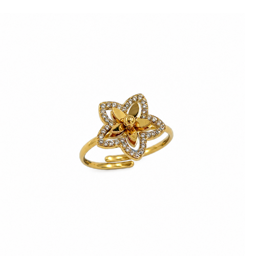 Anel Ajustável Flor Brilhantes Dourado ou Prateado