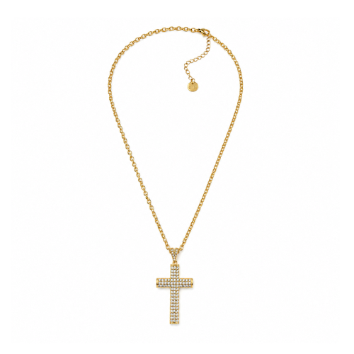 Colar Cruz Brilhantes Dourado ou Prateado