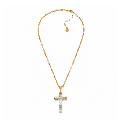 Colar Cruz Brilhantes Dourado ou Prateado